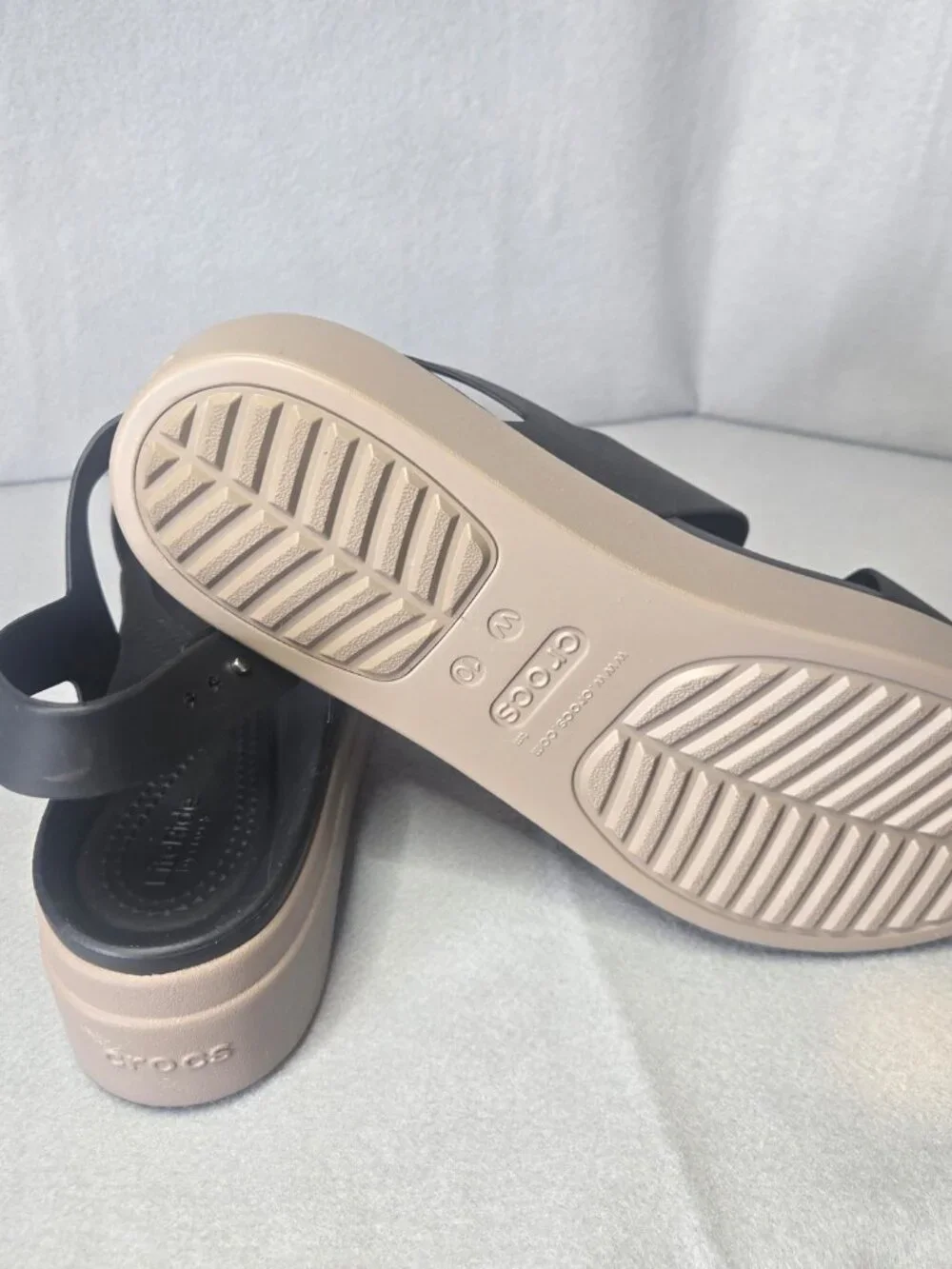 Crocs Black Platform Sandals with Beige Sole Size 10 - Picture 3 of 5